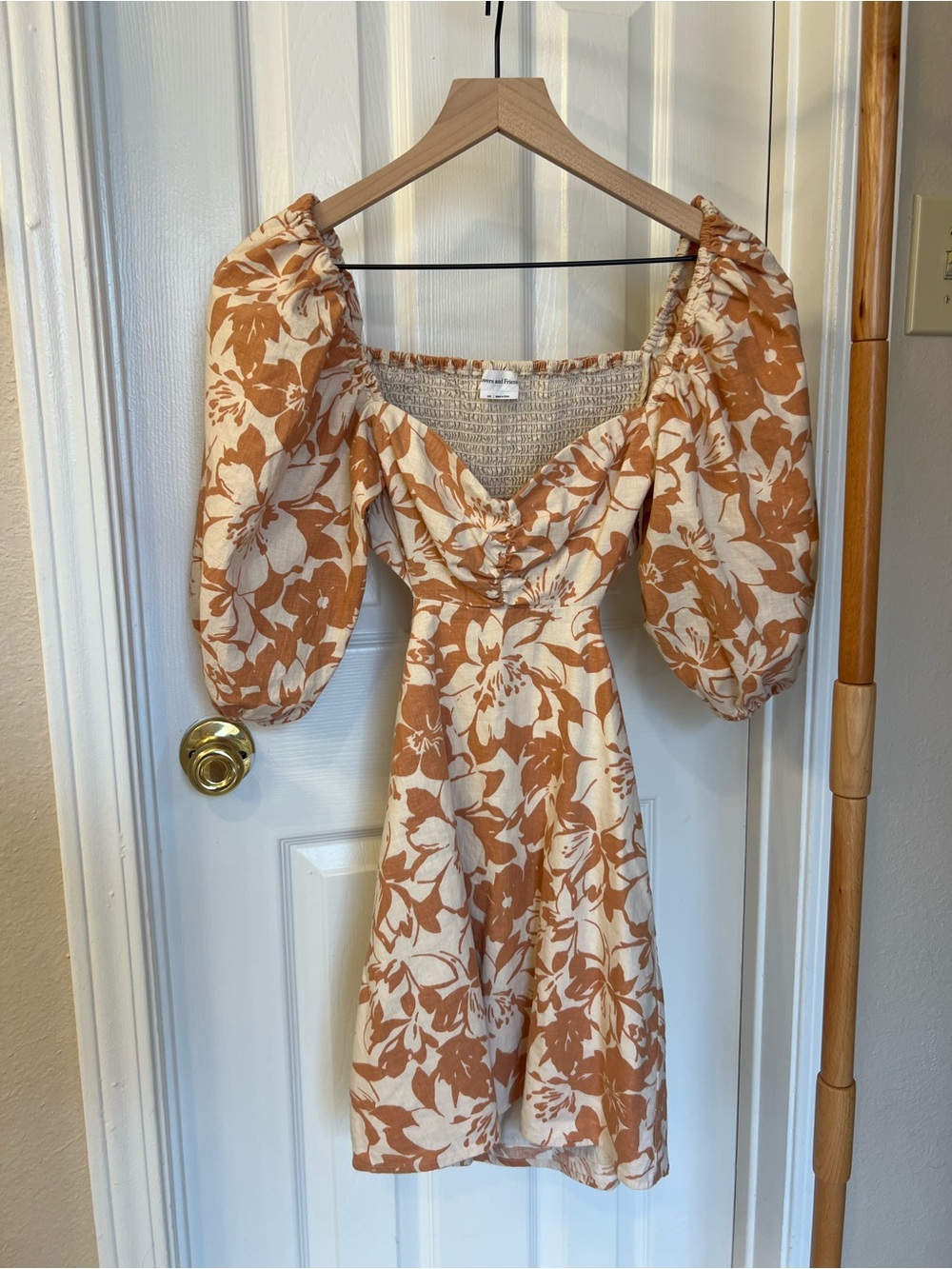 Lovers + Friends Puff-Sleeve Floral Mini Dress in Cream & Tan